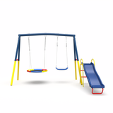 Mersco Swing Set for Backyard with Slide, Swing Heavy Duty 440lbs Metal Outdoor Swing Stand, Contain 1 Saucer 32" & 1 Belt Seat 26.2" &Slide for Playground, Backyard Playset