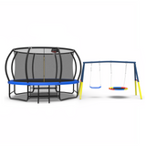 Mersco 14FT Heavy Duty Trampoline with Enclosure Net & Swing Set Outdoor Big Trampoline for Backyard, Kids Trampoline with Basketball Hoop, 1320LBS Capacity (Blue)