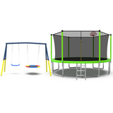 Mersco 14FT Heavy Duty Trampoline with Enclosure Net & Swing Set Outdoor Big Trampoline for Backyard,Kids Trampoline with Basketball Hoop,1320LBS Capacity,Birthday & Holiday Gifts for Kids,Green