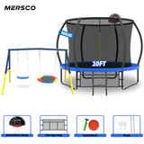 Mersco 10FT Heavy Duty Trampoline with Enclosure Net & Swing Set Outdoor Big Trampoline for Backyard, Kids Trampoline with Basketball Hoop, 960LBS Capacity (Blue)
