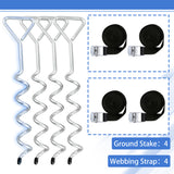 MERSCO 4-Pack Windproof Trampoline Stakes Anchor Kit - Heavy Duty Steel Spiral Ground Anchors with Tie Down Straps for Trampolines, Tents, Sheds & Playsets (Silver)