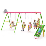 MERSCO 6-in-1 Backyard Swing Set with Slide - Pink & Green
