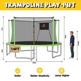 Trampolín de tablero blando verde de 14 pies para adultos y niños