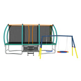 Mersco 10x16FT 4-in-1 Trampoline with Swing Set ,Enclosure Net, Recreational Trampoline, Outdoor Kids and Adults Trampoline for Backyard, Beach, Birthday Gifts ,Green