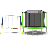 Mersco 8FT Heavy Duty Trampoline with Enclosure Net & Swing Set Outdoor Big Trampoline for Backyard, Kids Trampoline with Basketball Hoop, 960LBS Capacity,Birthday & Holiday Gifts for Kids,Green