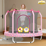 Pink 55" Handle Kids Indoor ToddlersTrampoline With Hoop