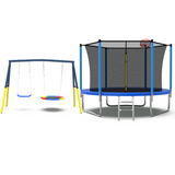 Mersco 10FT Heavy Duty Trampoline with Enclosure Net & Swing Set Outdoor Big Trampoline for Backyard, Kids Trampoline with Basketball Hoop, 960LBS Capacity (Blue)