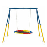 440lbs 40" Saucer Swing with Frame for Kids Outdoor, Heavy Duty Metal Swing Set with Adjustable Ropes & Ground Anchors, A-Frame Backyard Playset for Playground, Toddlers Ages 3+, Blue