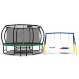 Mersco 14FT Heavy Duty Trampoline with Enclosure Net & Swing Set Outdoor Big Trampoline for Backyard, Kids Trampoline with Basketball Hoop, 1320LBS Capacity (Green)