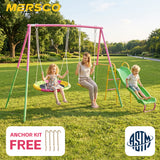 MERSCO 3-in-1 Heavy Duty Outdoor Swing Set with Slide - Pink