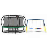 Mersco 12FT Heavy Duty Trampoline with Enclosure Net & Swing Set Outdoor Big Trampoline for Backyard, Kids Trampoline with Basketball Hoop, 1320LBS Capacity (Green)