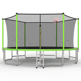 MERSCO 16FT Green Trampoline - Massive Rebounder with Rigid Basketball Hoop