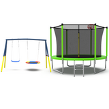 Mersco 10FT Heavy Duty Trampoline with Enclosure Net & Swing Set Outdoor Big Trampoline for Backyard, Kids Trampoline with Basketball Hoop, 960LBS Capacity,Birthday & Holiday Gifts for Kids,Green