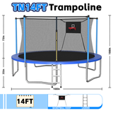 MERSCO 14FT Blue Trampoline with Soft Backboard Basketball Hoop & Ladder