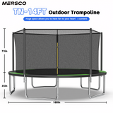 Mersco 14ft Heavy Duty Outdoor Trampoline for Kids, Backyard Trampoline with Basketball Hoop and Enclosure Net, Loading 1320 lbs,Green