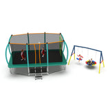Mersco 10x16FT 4-in-1 Trampoline with Swing Set & Enclosure Net, 1800LBS Capacity Recreational Trampoline, Outdoor Kids/Adults Trampoline for Backyard, Beach, Birthday Gifts (Green)