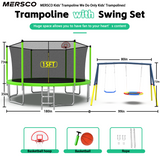 Mersco 15FT Heavy Duty Trampoline with Enclosure Net & Swing Set Outdoor Big Trampoline for Backyard,Kids Trampoline with Basketball Hoop,1320LBS Capacity,Birthday & Holiday Gifts for Kids,Green