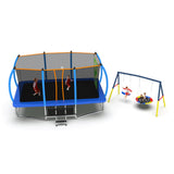 Mersco 10x16FT 4-in-1 Trampoline with Swing Set & Enclosure Net, 1800LBS Capacity Recreational Trampoline, Outdoor Kids/Adults Trampoline for Backyard, Beach, Birthday Gifts (Blue)