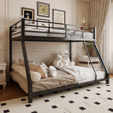 Netrum Bunk Beds Twin over Full,Twin over Full Bunk Bed with Ladder & Guardrail,Heavy Duty Metal Full Size Bunk Beds Frame for Adults Bedroom,Dorm,Guest Room,Black