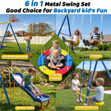 MERSCO 6 in 1 Backyard Swing Set for Kids with Basketball Hoop, Seesaw, Slide & 3 Adjustable Swings - 630lbs Capacity Heavy Duty Metal Outdoor Playground Set