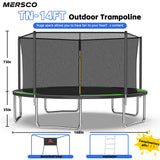 Mersco 14ft Heavy Duty Outdoor Trampoline for Kids, Backyard Trampoline with Basketball Hoop and Enclosure Net, Loading 1320 lbs,Green