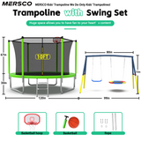 Mersco 10FT Heavy Duty Trampoline with Enclosure Net & Swing Set Outdoor Big Trampoline for Backyard, Kids Trampoline with Basketball Hoop, 960LBS Capacity,Birthday & Holiday Gifts for Kids,Green
