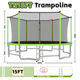 MERSCO 15FT Green Trampoline - Premium 6-Leg Support & Basketball Set