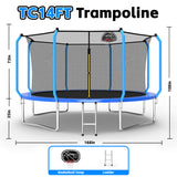 MERSCO 14FT Blue Super Series Trampoline - Safety Curved Pole Design