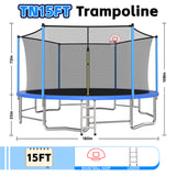 MERSCO 15FT Blue Trampoline - Ultra-Durable 6-Leg Frame with Rigid Hoop