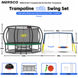 Mersco 12FT Heavy Duty Trampoline with Enclosure Net & Swing Set Outdoor Big Trampoline for Backyard, Kids Trampoline with Basketball Hoop, 1320LBS Capacity (Green)
