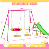 MERSCO 3-in-1 Heavy Duty Outdoor Swing Set with Slide - Pink