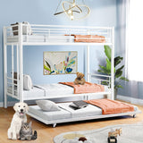 Netrum Twin over Twin Bunk Bed with Trundle for,Twin Bunk beds with Ladder & Guardrail,Triple Metal Bunk Beds Frame with Bottom Storage Space for Adults Bedroom,Dorm,Guest Room,White