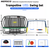 Mersco 14FT Heavy Duty Trampoline with Enclosure Net & Swing Set Outdoor Big Trampoline for Backyard, Kids Trampoline with Basketball Hoop, 1320LBS Capacity (Green)