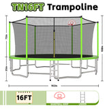 MERSCO 16FT Green Trampoline - Massive Rebounder with Rigid Basketball Hoop