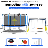 Mersco 14FT Trampoline with Enclosure Net,Swing Set, Outdoor Trampoline with Basketball Hoop for Kid,1320 LBS Trampoline with Swing Set for Backyard,Birthday & Holiday Gifts for Kids,Blue