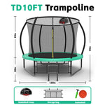 MERSCO 10FT Green Pumpkin Outdoor Trampoline with Built-in Basketball Hoop