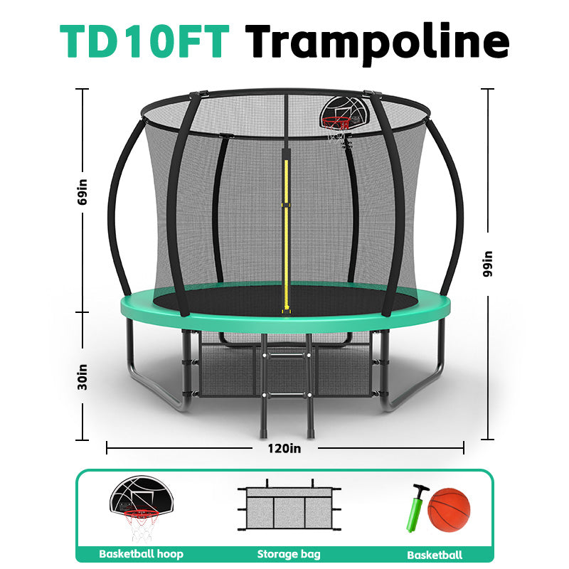 MERSCO 10FT Green Pumpkin Outdoor Trampoline with Built-in Basketball Hoop