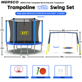 Mersco 8FT Heavy Duty Trampoline with Enclosure Net & Swing Set Outdoor Big Trampoline for Backyard,Kids Trampoline with Basketball Hoop,960LBS Capacity,Birthday & Holiday Gifts for Kids,Blue