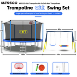 Mersco 14FT Heavy Duty Trampoline with Enclosure Net & Swing Set Outdoor Big Trampoline for Backyard,Kids Trampoline with Basketball Hoop,1320LBS Capacity,Birthday & Holiday Gifts for Kids,Blue
