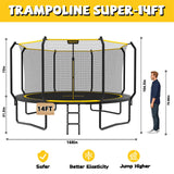 MERSCO 14FT Heavy Duty Outdoor Trampoline with Anti-Collision Curved Poles and Ladder
