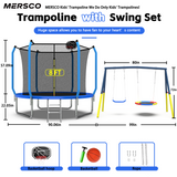 Mersco 8FT Trampoline with Enclosure Net,Swing Set, Outdoor Trampoline with Basketball Hoop for Kid,1320 LBS Trampoline with Swing Set for Backyard,Birthday & Holiday Gifts for Kids,Blue