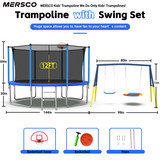 "Mersco 12FT Heavy Duty Trampoline with Enclosure Net & Swing Set Outdoor Big Trampoline for Backyard,Kids Trampoline with Basketball Hoop,1320LBS Capacity,Birthday & Holiday Gifts for Kids,Blue "