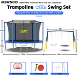 Mersco 10FT Heavy Duty Trampoline with Enclosure Net & Swing Set Outdoor Big Trampoline for Backyard, Kids Trampoline with Basketball Hoop, 960LBS Capacity (Blue)