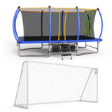 MERSCO 10x16FT Rectangular Trampoline with Safety Enclosure Net, Soccer Target Cloth & 16x7FT Soccer Goal Post Set, Premium Backyard Gymnastics & Football Combo Training Center