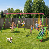 MERSCO 6-in-1 Backyard Swing Set with Slide - Pink & Green