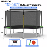 Mersco 14ft Heavy Duty Outdoor Trampoline for Kids, Backyard Trampoline with Basketball Hoop and Enclosure Net, Loading 1320 lbs,Green