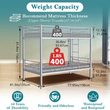 Netrum Twin over Twin Bunk Beds,Twin Bunk beds with Ladder & Guardrail,Metal Bunk Beds Frame with Bottom Storage Space for Adults Bedroom,Dorm,Guest Room,Silver