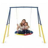 440lbs 40" Saucer Swing with Frame for Kids Outdoor, Heavy Duty Metal Swing Set with Adjustable Ropes & Ground Anchors, A-Frame Backyard Playset for Playground, Toddlers Ages 3+, Blue