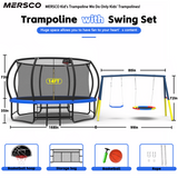 Mersco 14FT Heavy Duty Trampoline with Enclosure Net & Swing Set Outdoor Big Trampoline for Backyard, Kids Trampoline with Basketball Hoop, 1320LBS Capacity (Blue)
