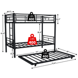 Netrum Twin over Twin Bunk Bed with Trundle,Twin Bunk beds with Ladder & Guardrail,Triple Metal Bunk Beds Frame with Bottom Storage Space for Adults Bedroom,Dorm,Guest Room,Black